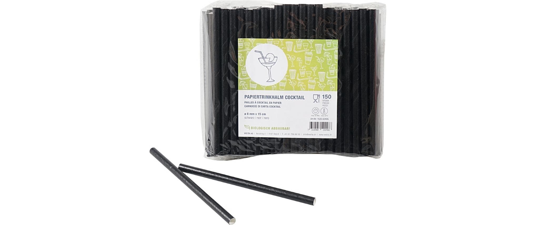 Weita Papiertrinkhalm Cocktail 150x8 mm 1 Pack à 150 Stk. Schwarz