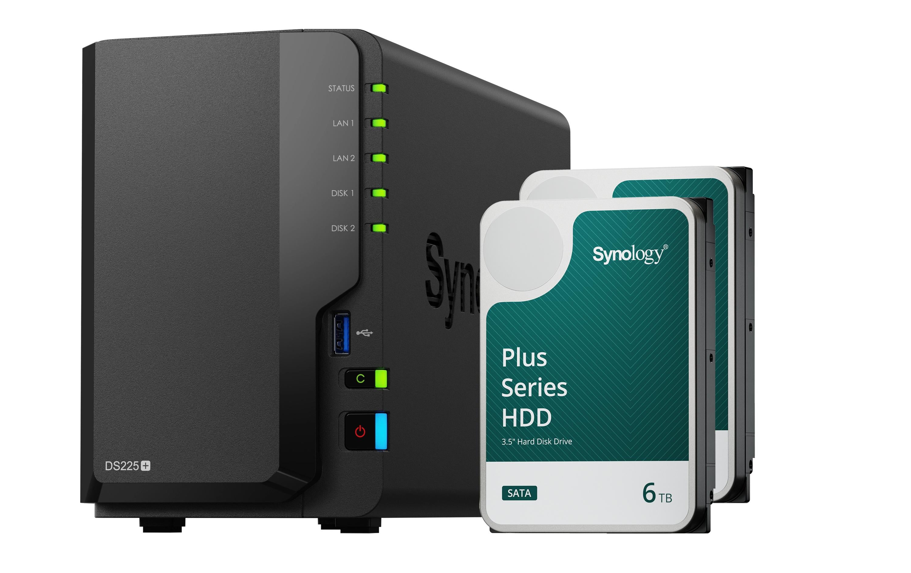 Synology DS225+, 2-bay NAS inkl. 2x 6TB HDD Synology Plus HAT33x