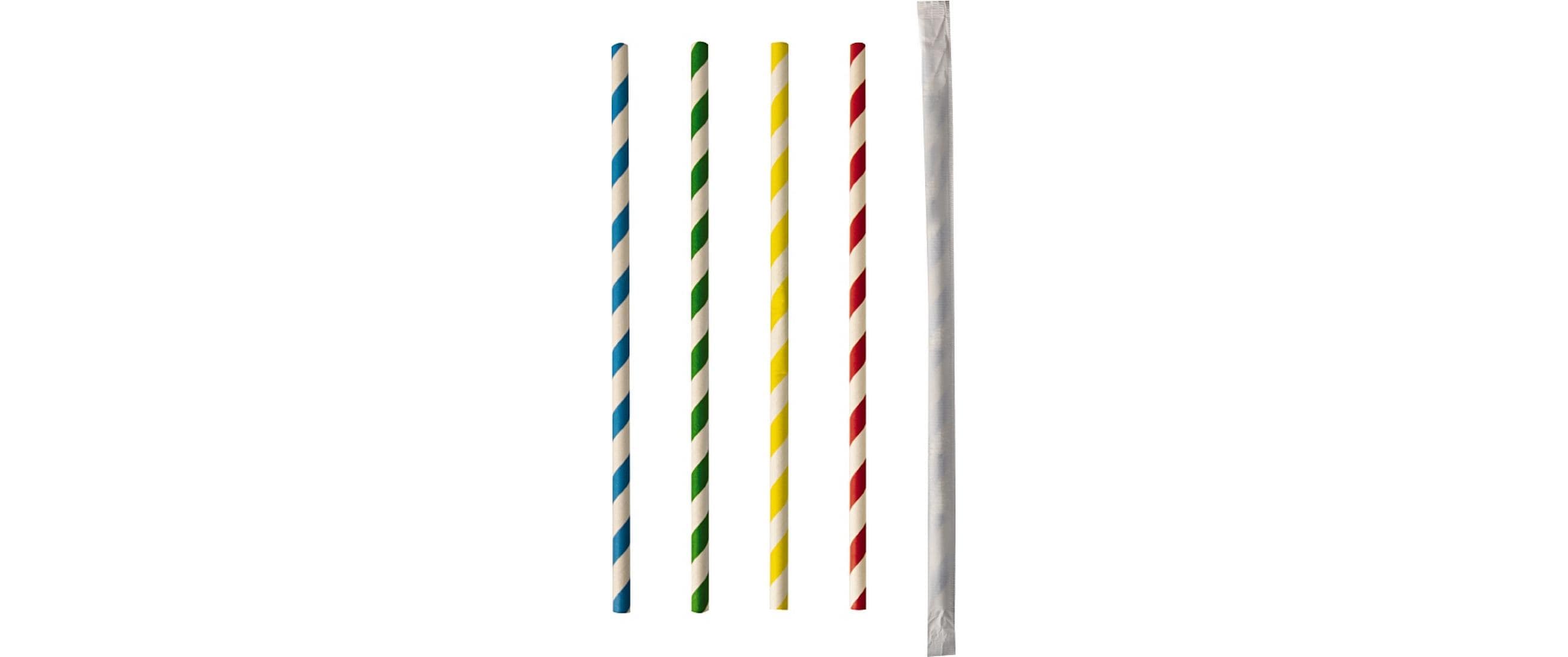 Papstar Trinkhalme Stripes Farbig assort. 1 Pack à 100 Stk. einzeln verpackt