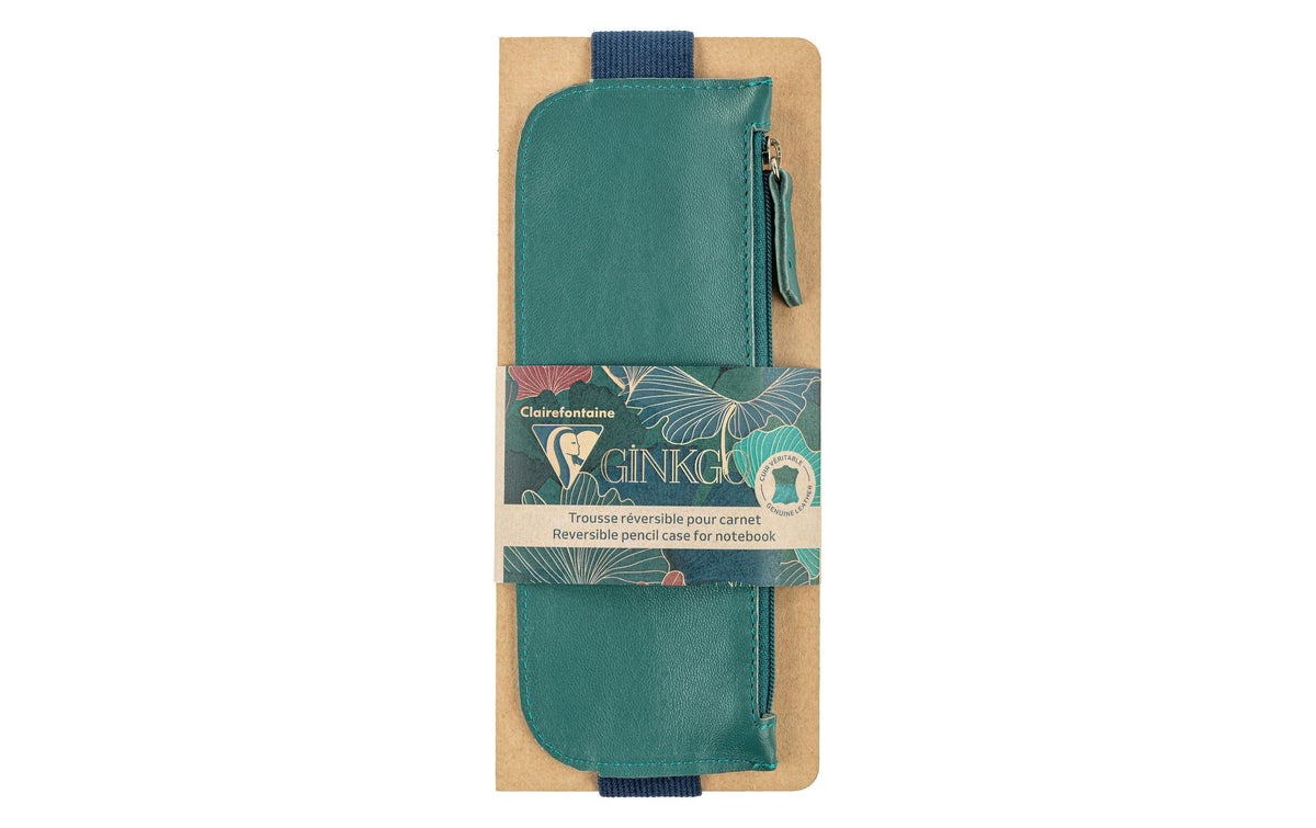 Clairefontaine Etui Ginkgo für Notizbuch Leder, 19x7.5cm, grün/blau
