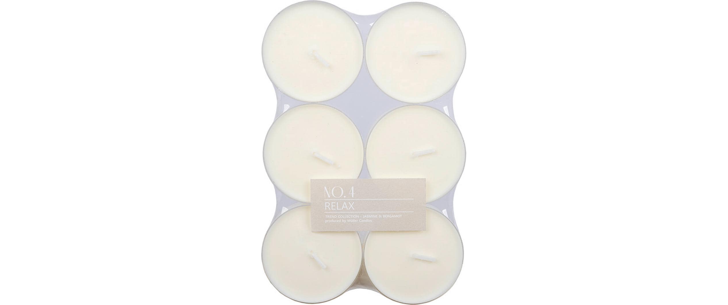 Müller Teelicht Maxi Relax,6 St. Duft Jasmine&Bergamot