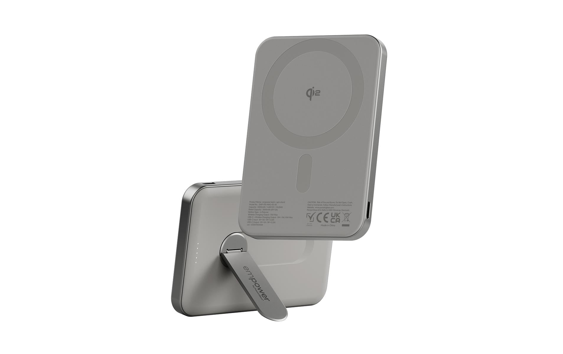 empower Powerbank 5000 mAh, Titanium mit Ständer, 1x USB-C, max 20W, PD, MagSafe