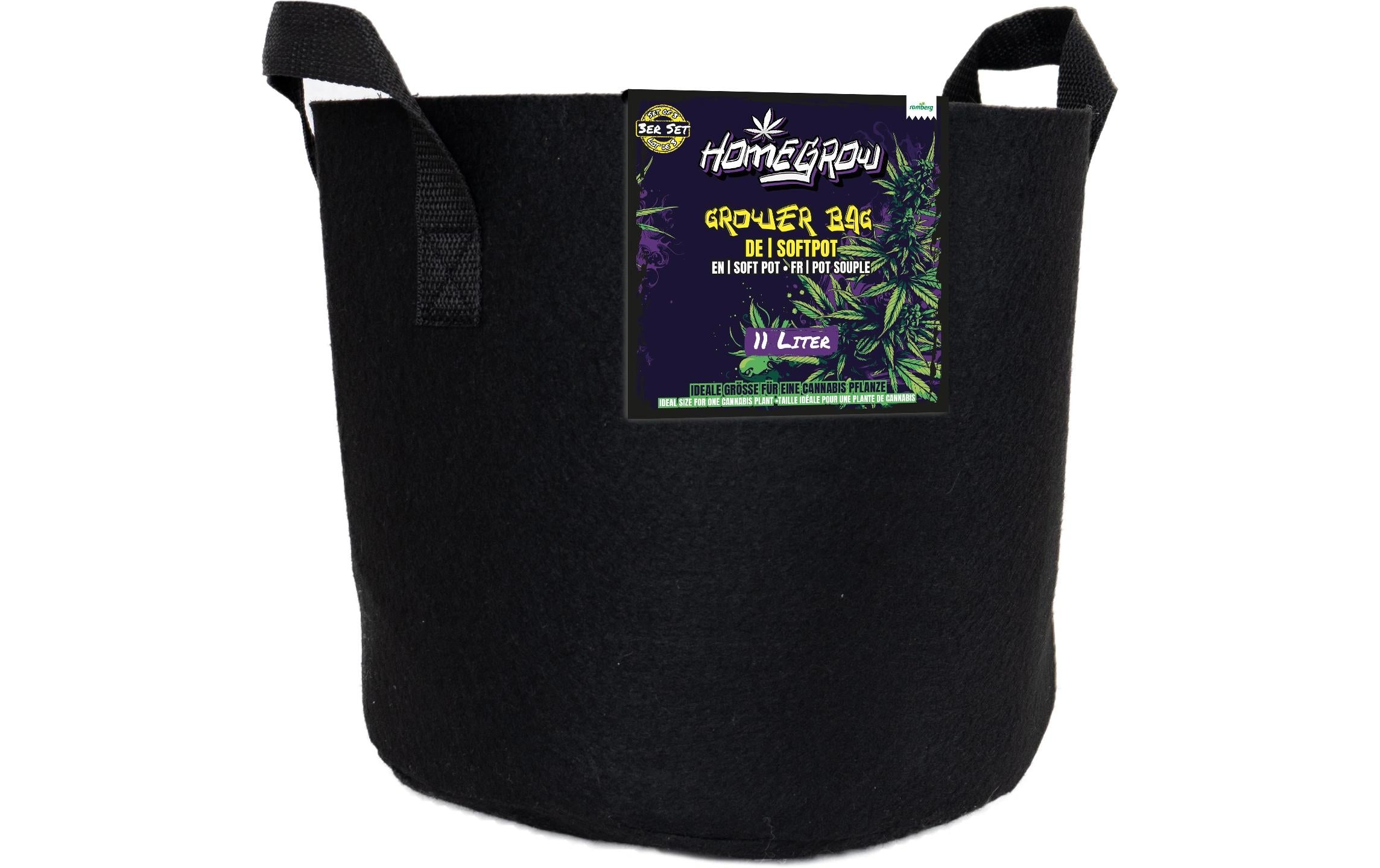 Grower Bag Softpot, 3er Set ,11 Liter ø ca. 25 cm, Höhe ca. 21 cm,