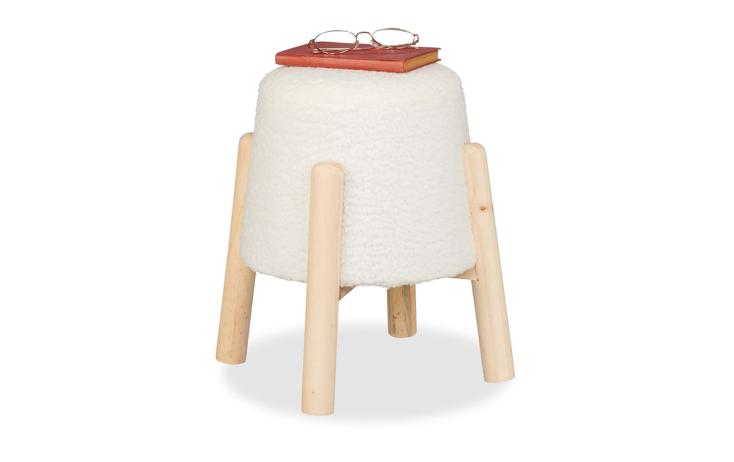 relaxdays Sitzhocker mit Teddyfell MDF/Kiefern, 40 x 30 cm