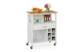 relaxdays Küchenwagen mit Weinregal MDF, Bambus, 80x65x35 cm, Weiss