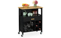 relaxdays Küchenwagen mit Weinregal MDF, Bambus, 80x65x35 cm, Schwarz