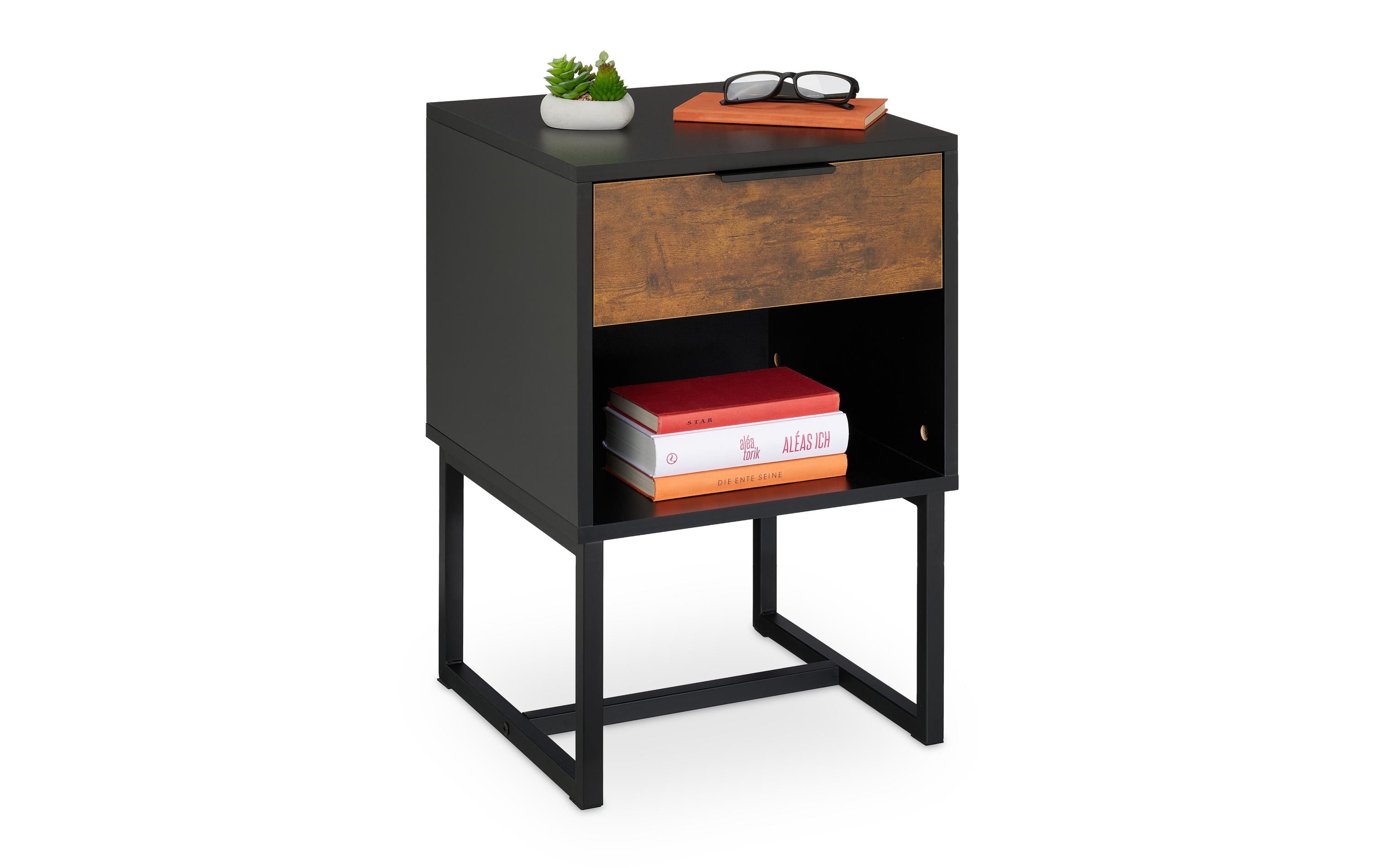 relaxdays Nachttisch Industrial MDF, 60,5 x 40 x 41,5 cm