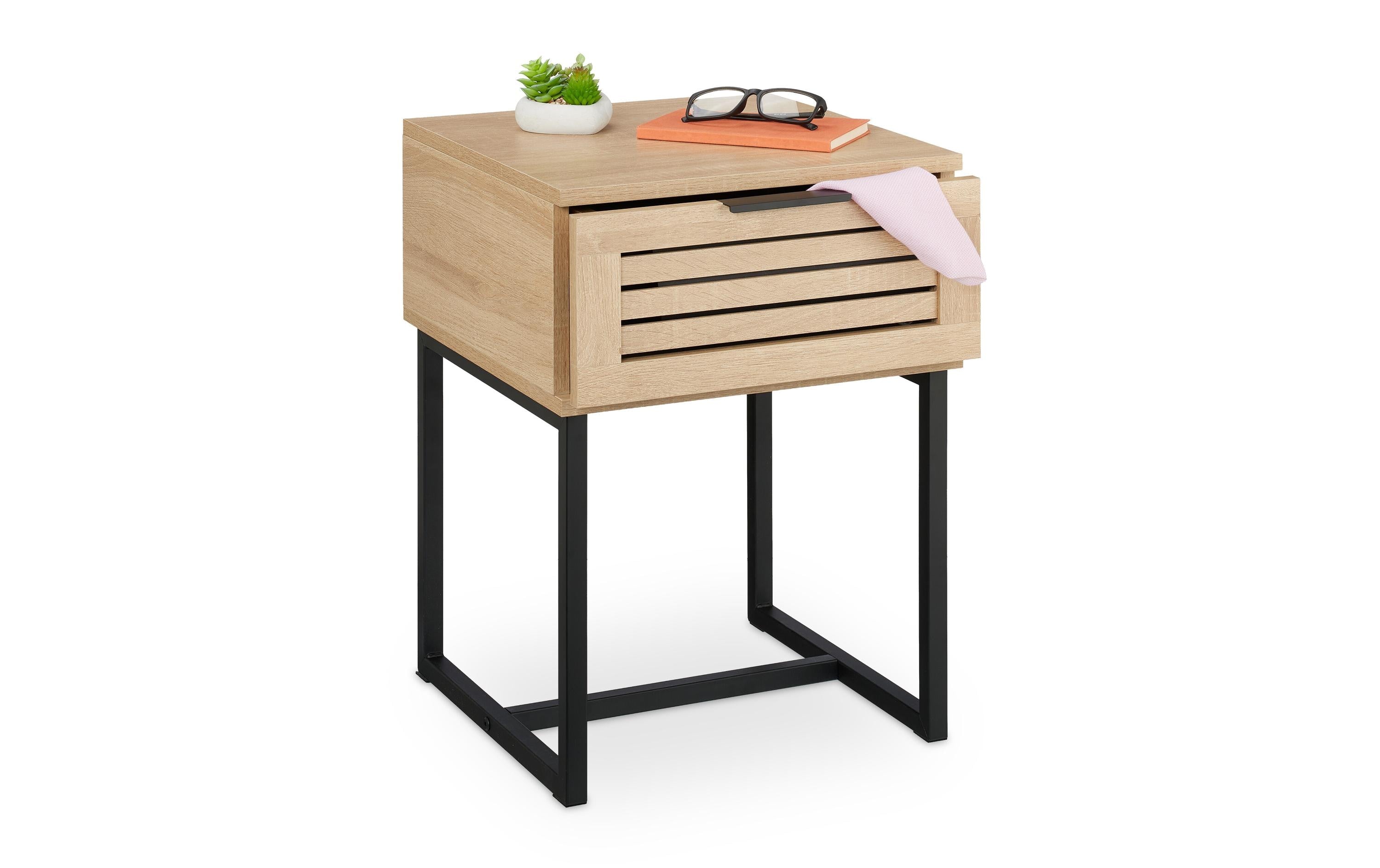 relaxdays Nachttisch mit Schublade MDF, 55,5 x 40 x 41,5 cm