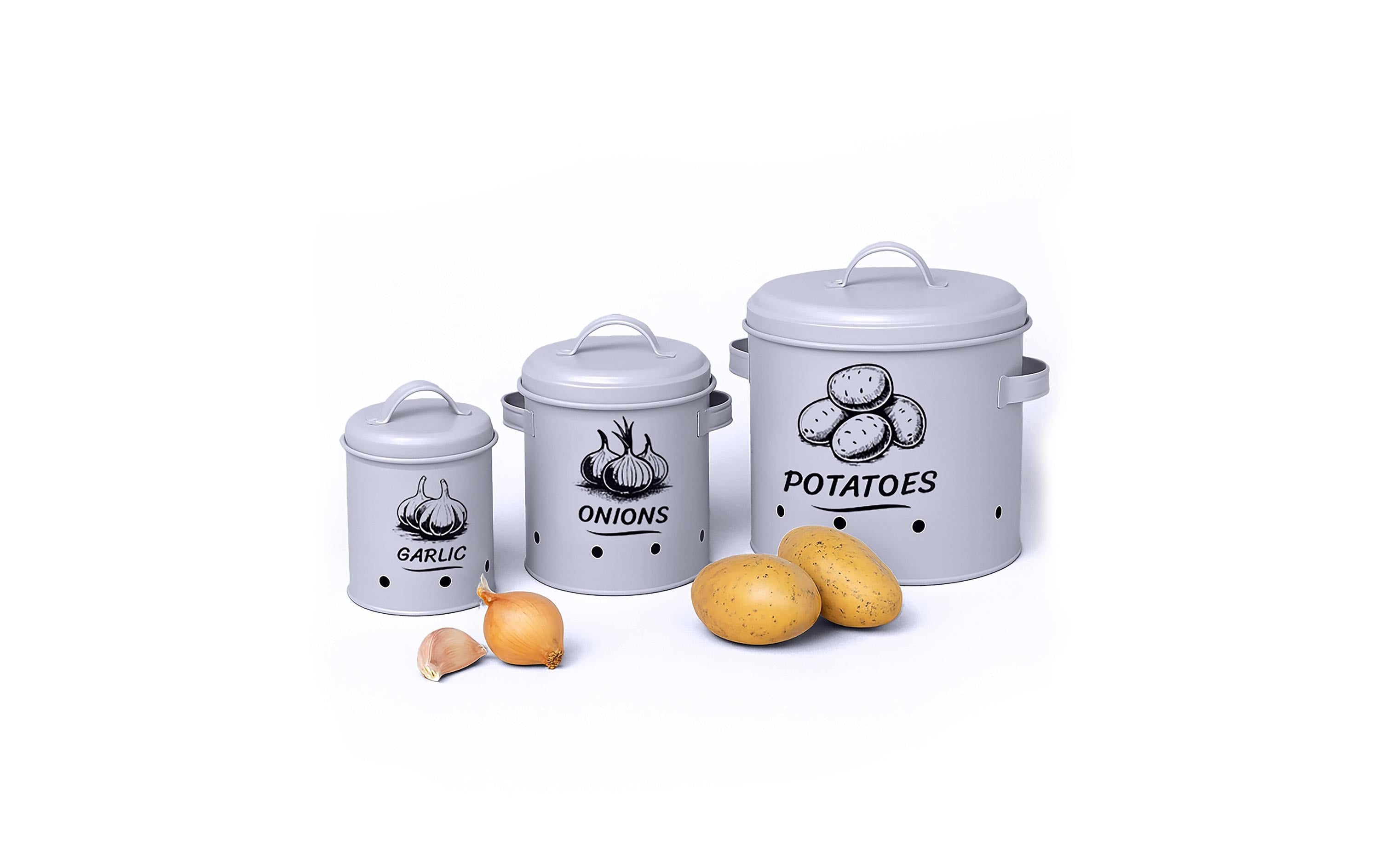 relaxdays Kartoffel Aufbewahrungsbox 3er Set, Grau