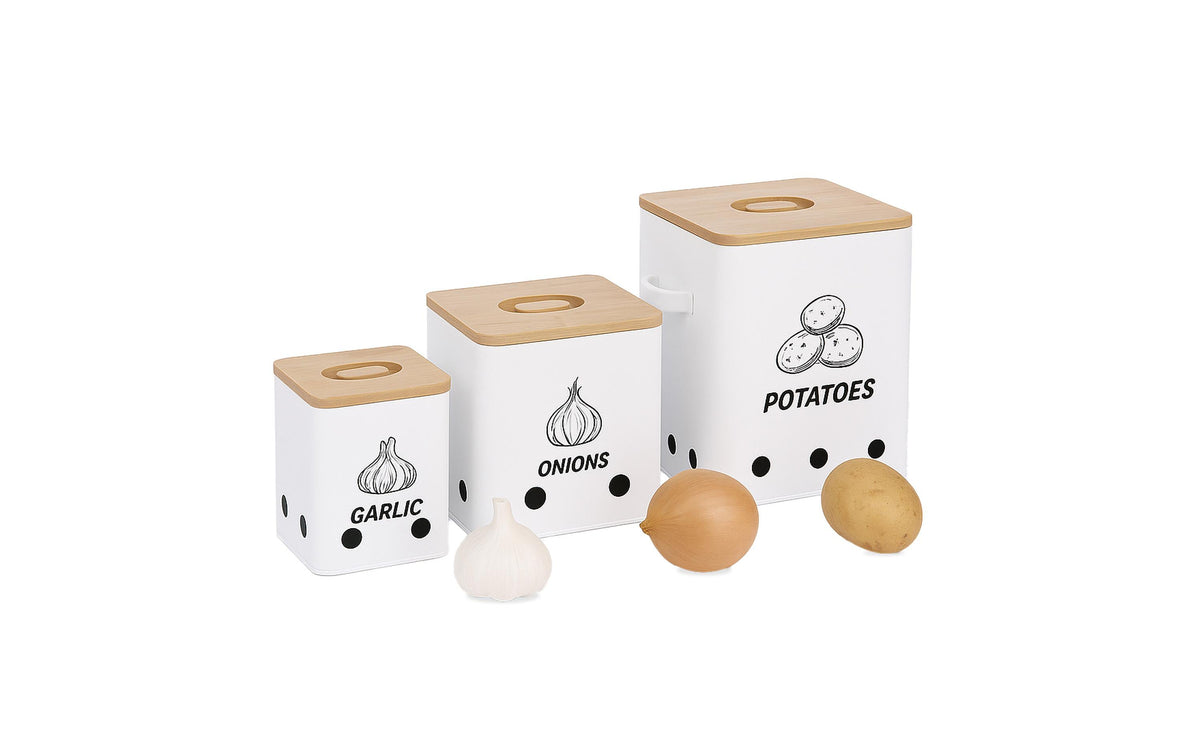 relaxdays Kartoffel Aufbewahrungsbox 3er Set, Weiss