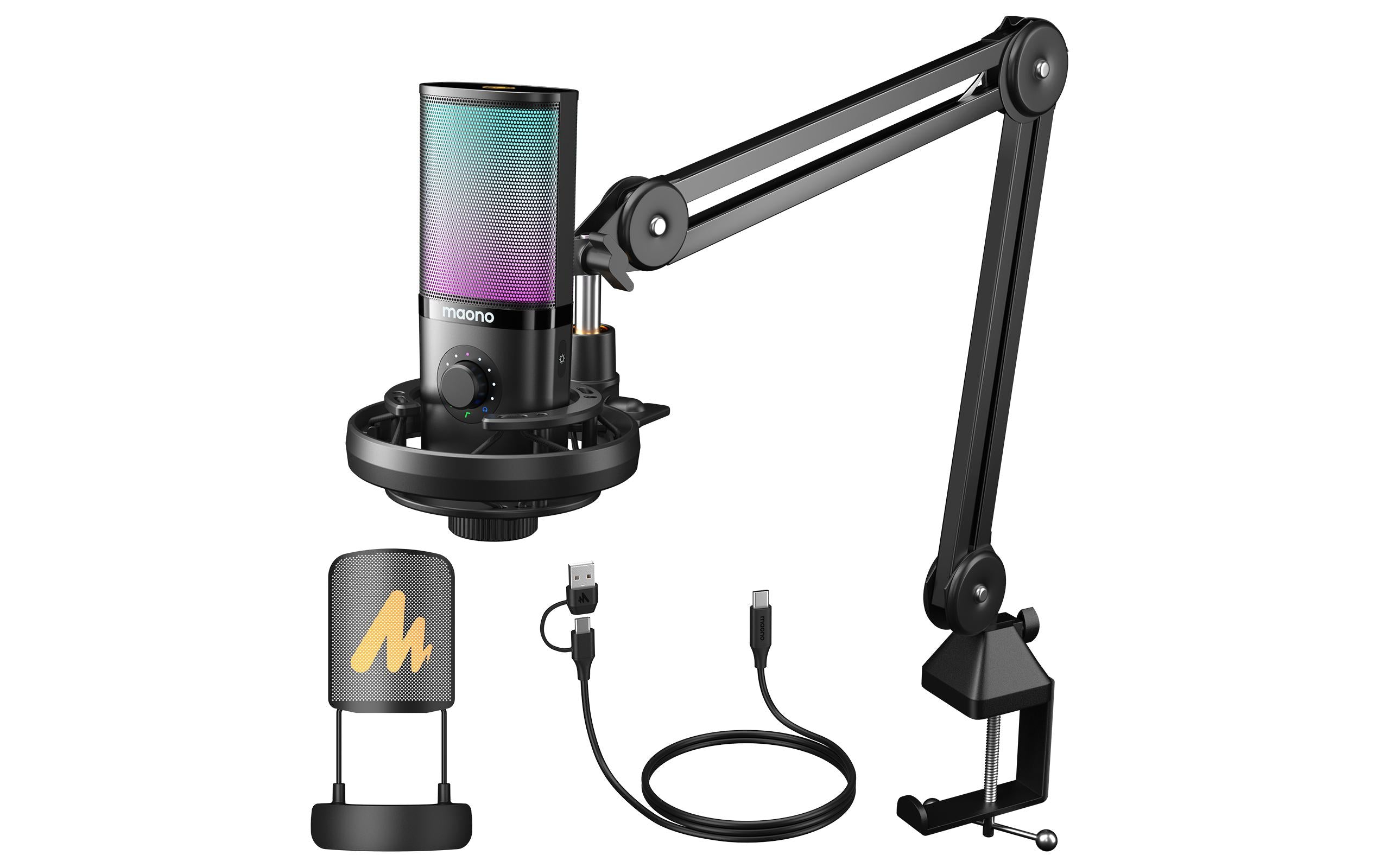 Maono Mikrofon PM450S Schwarz USB, XLR,  inkl Windschutz und Arm