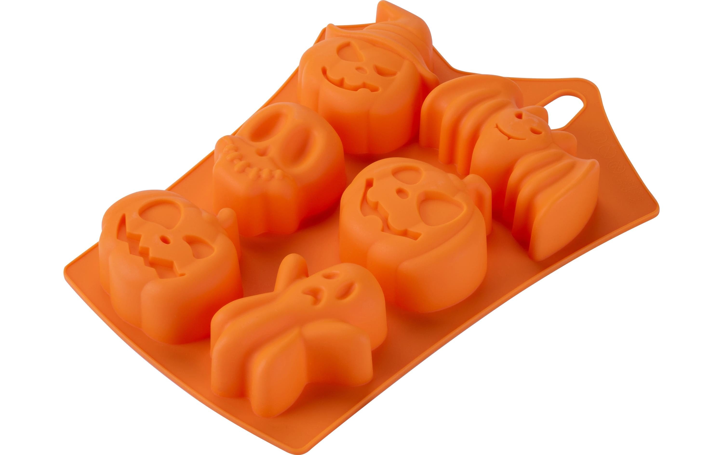 Zenker Silikonform Halloween Motive Schoko/Backen/Eiswürfelform, 6er, orange