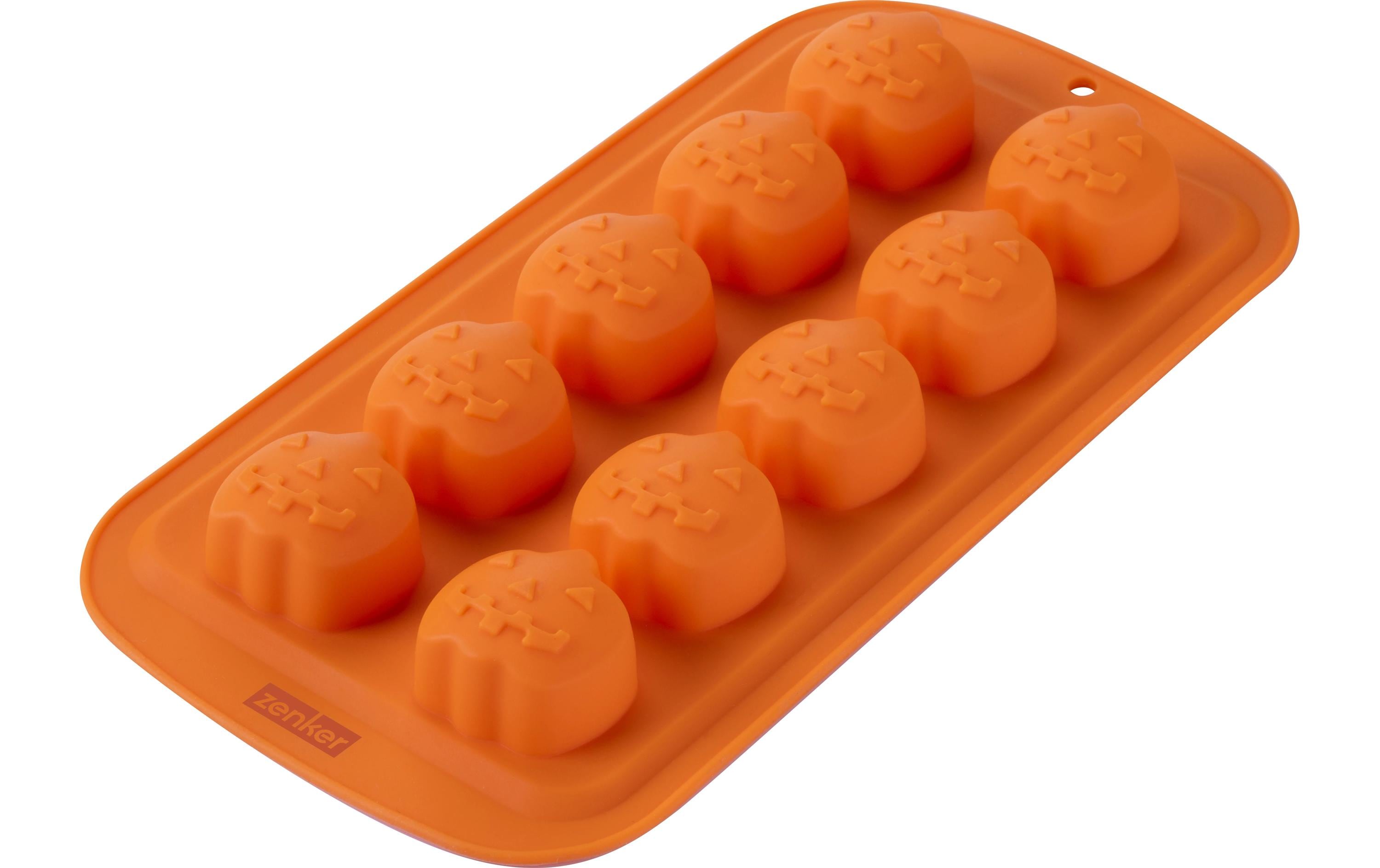 Zenker Silikonform Mini Kürbis Halloween Schoko/Backen/Eiswürfelform, 10er, orange