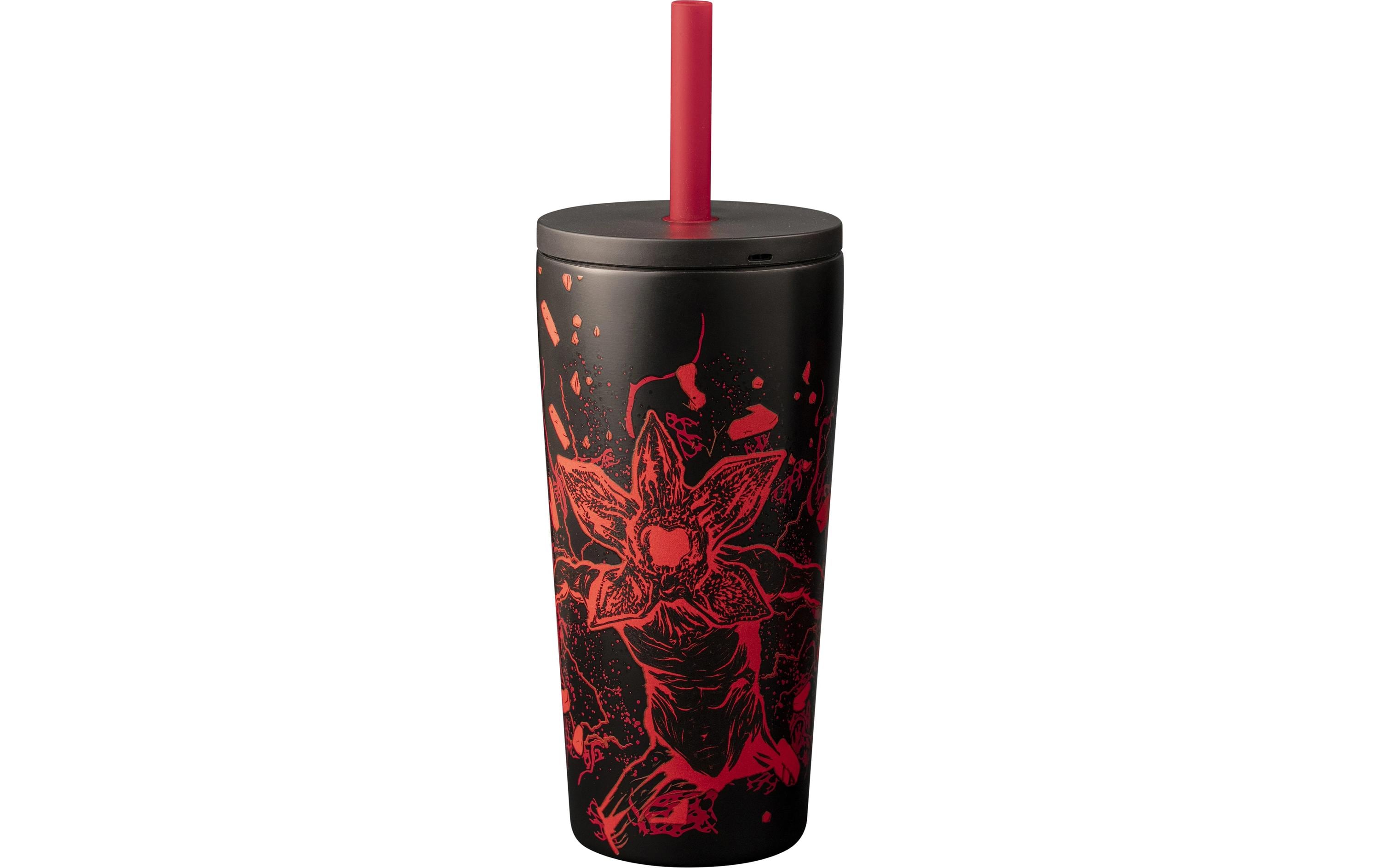 Bialetti Stranger Things Trinkbecher mit Trinkhalm, schwarz/rot 600ml