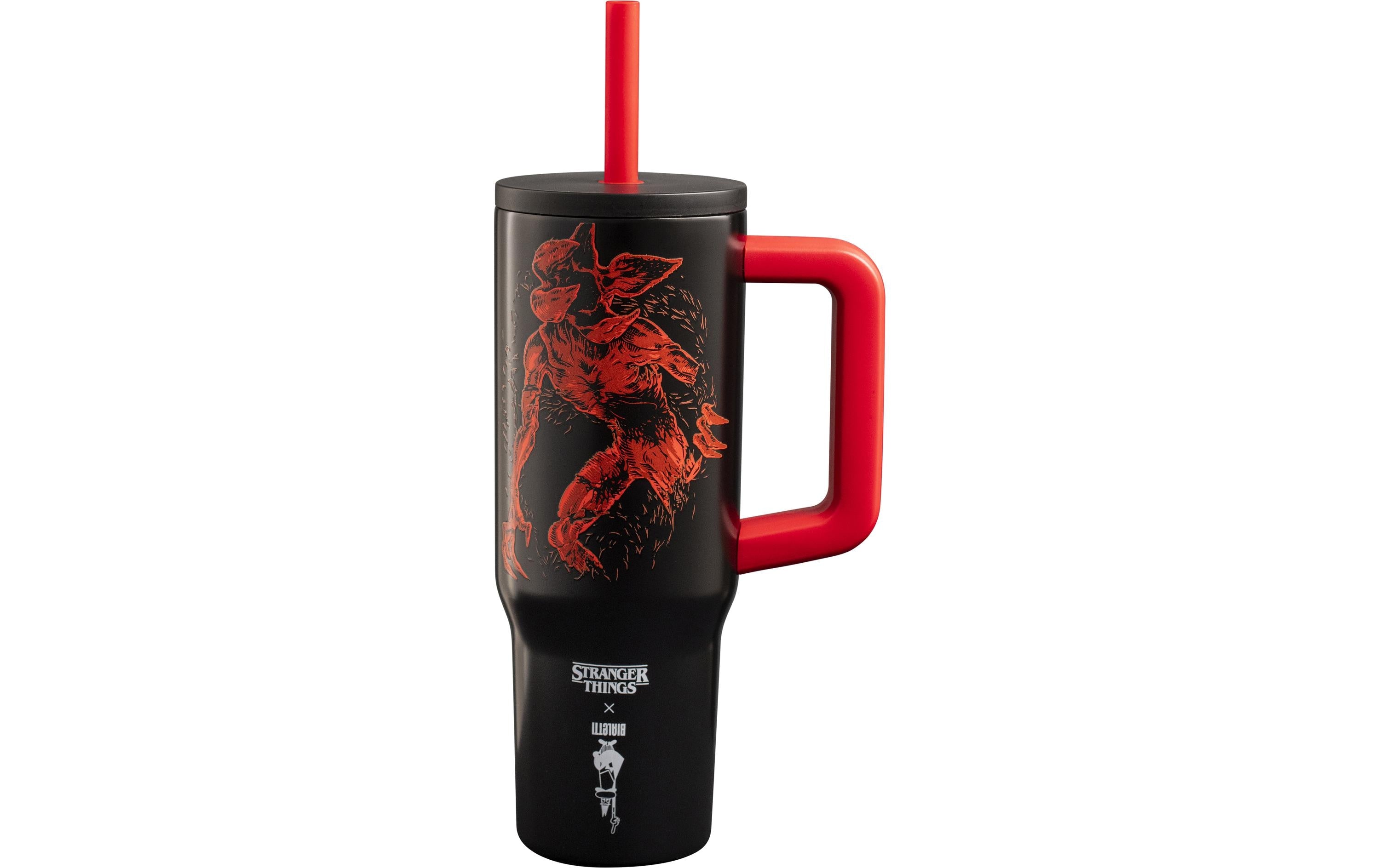 Bialetti Stranger Things Trinkbecher mit Trinkhalm, schwarz/rot 900ml