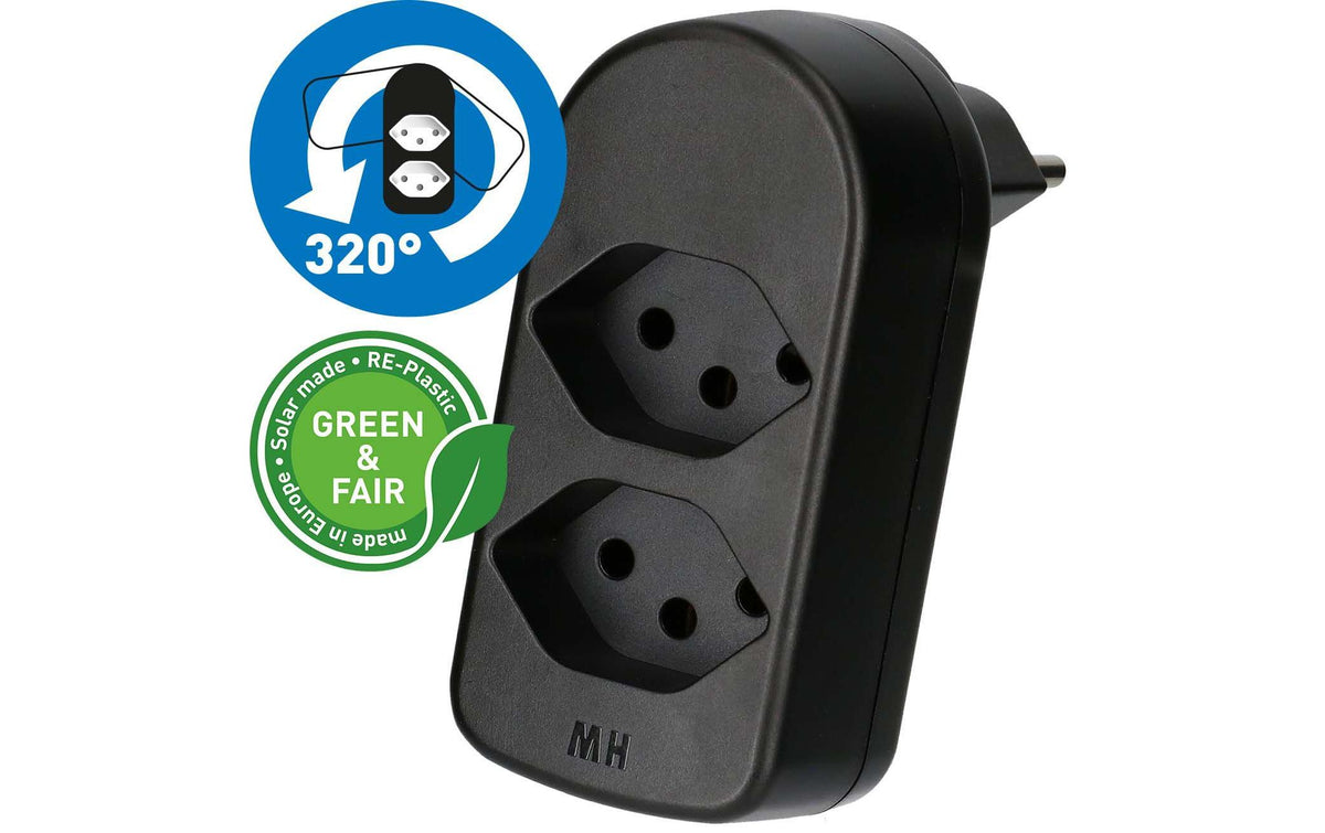 Abzweigstecker maxADAPT 2xT13, drehbar drehbar 320°, schwarz, Green & Fair