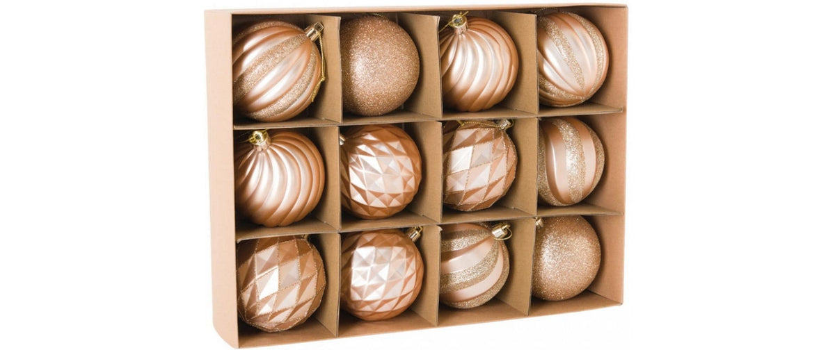 Dekomat Weihnachtskugeln 12 Stk. champagner aus Kunststoff, Ornamente, D: 8cm