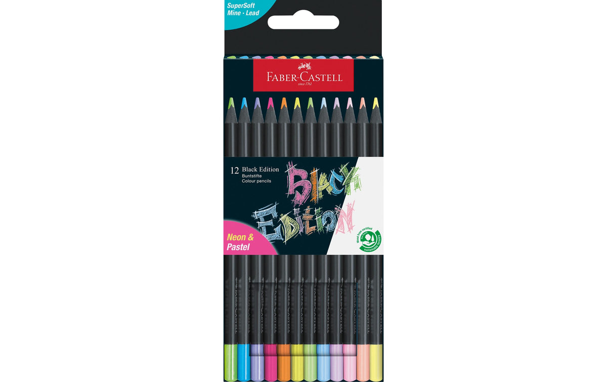 Faber-Castell Farbstifte Black Edition Neon 12er Kartonetui Neon, Pastell