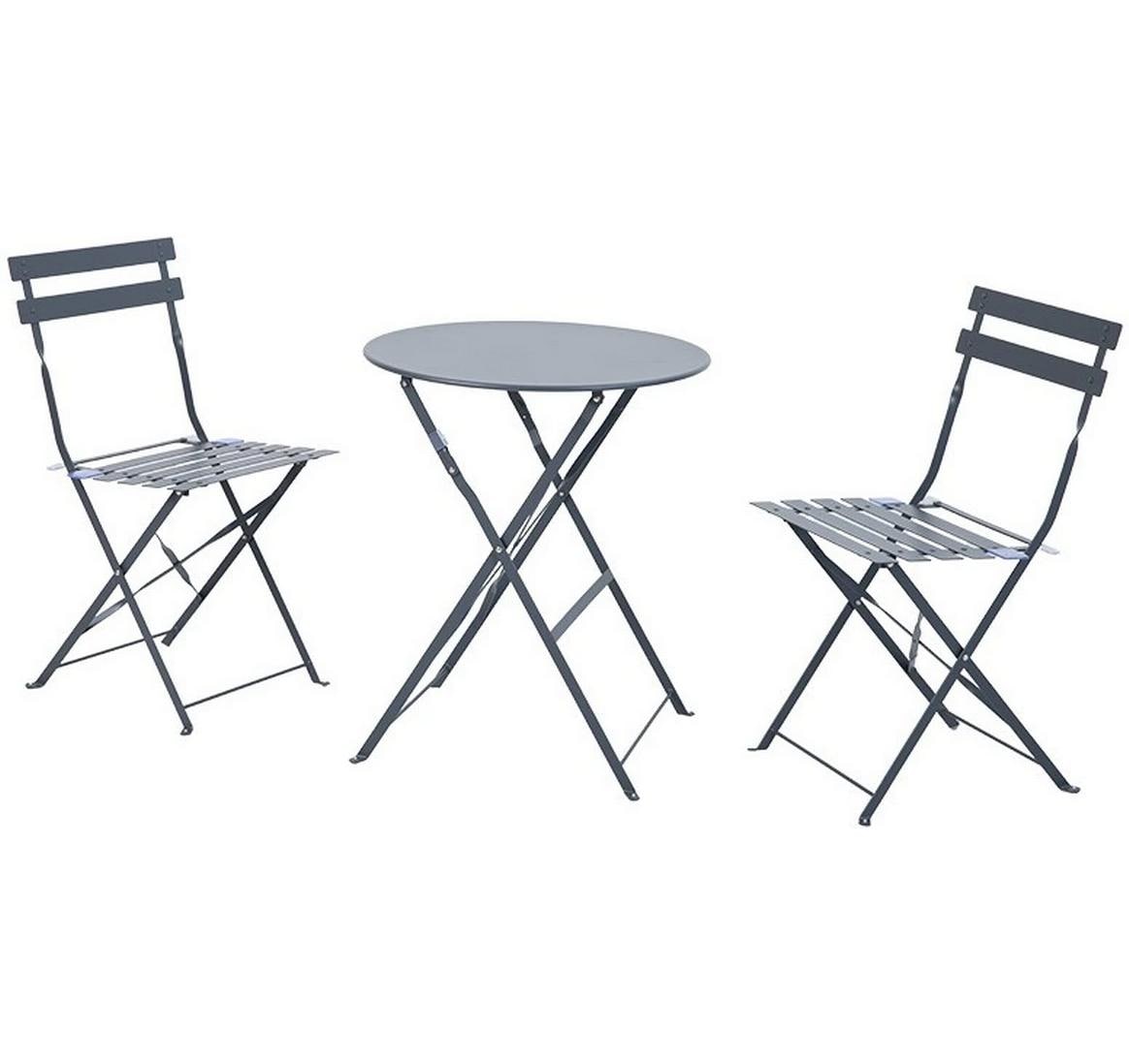 DamecoBistro-SetStühel&Tisch,Anthrazit matt Metall pulverbeschichtet, Tisch D:60cm