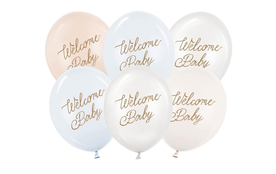 Partydeco Luftballon Welcome Baby blau, 30 cm, 6 Stück