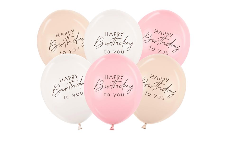 Partydeco Luftballon Happy Birthday rosa, 30 cm, 6 Stück