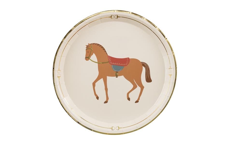 Partydeco Teller Pferd beige, 23 cm, 6 Stück