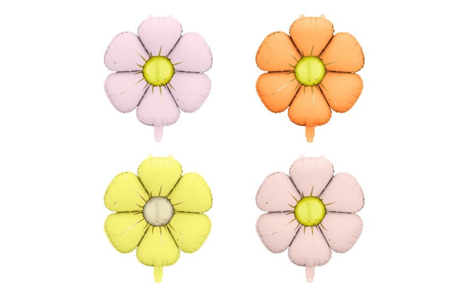 Partydeco Folienballon Blumen farbig, 45 cm, 4 Stück