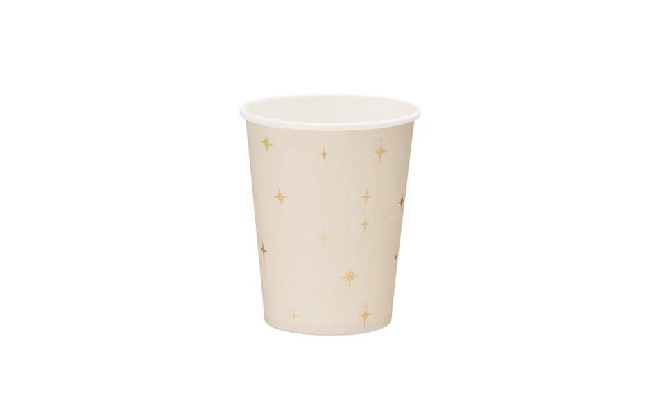 Partydeco Becher Sterne beige/gold 220ml, 6 Stück