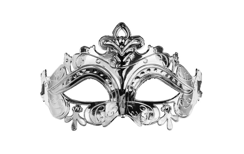 Partydeco Maske silber 17 x 9 cm, mit Band gebunden