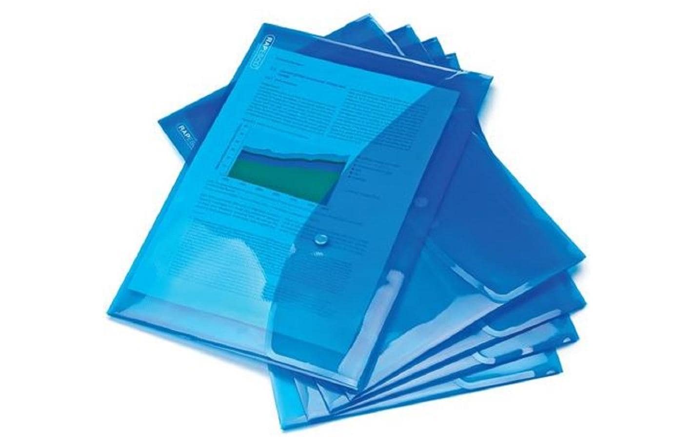 Rapesco Eco Dokumententasche A4+ Foolscap, transparent blau, 5 Stück