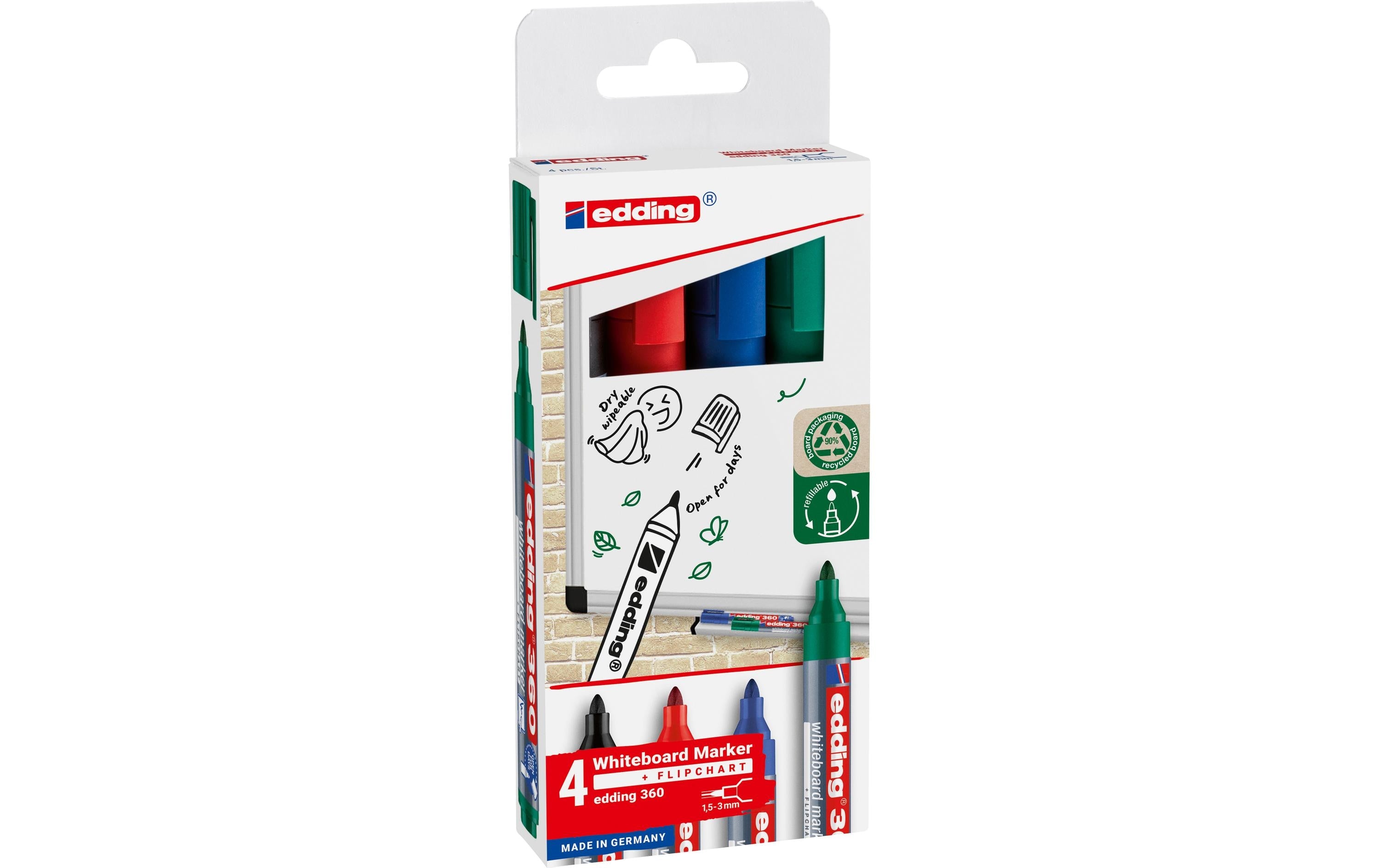 Edding Boardmarker 360 4er Etui Farben: schwarz, rot, blau, grün
