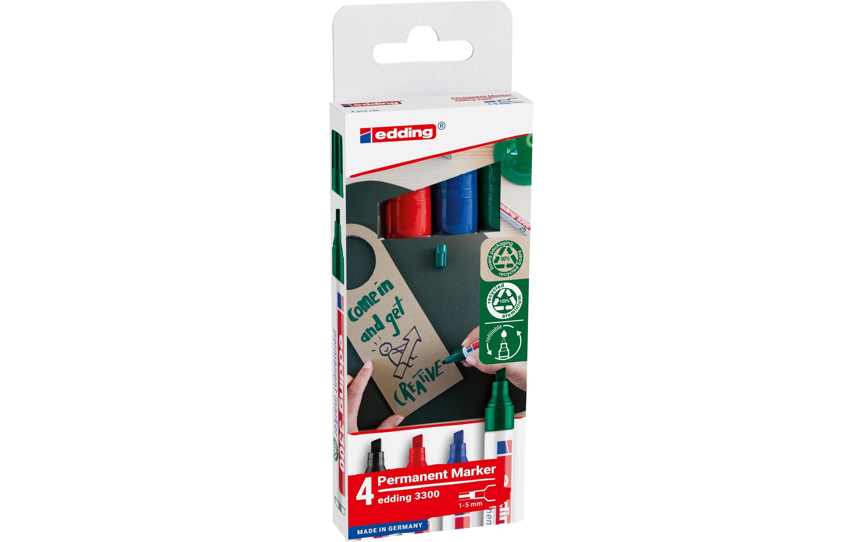 Edding Permanentmarker 3300 4er-Set blau, schwarz, rot, grün
