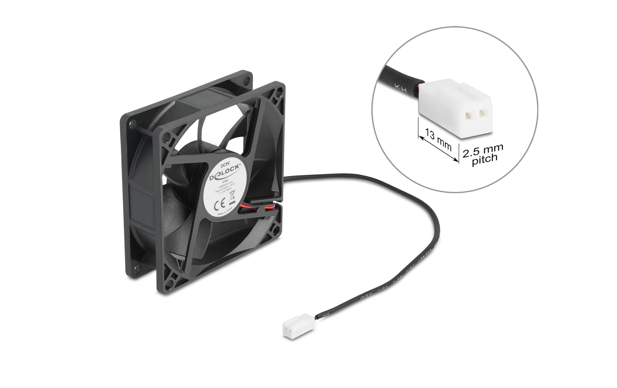 Delock Gehäuselüfter 80x80x25mm, 5V Axiallüfter, schwarz, 5V DC