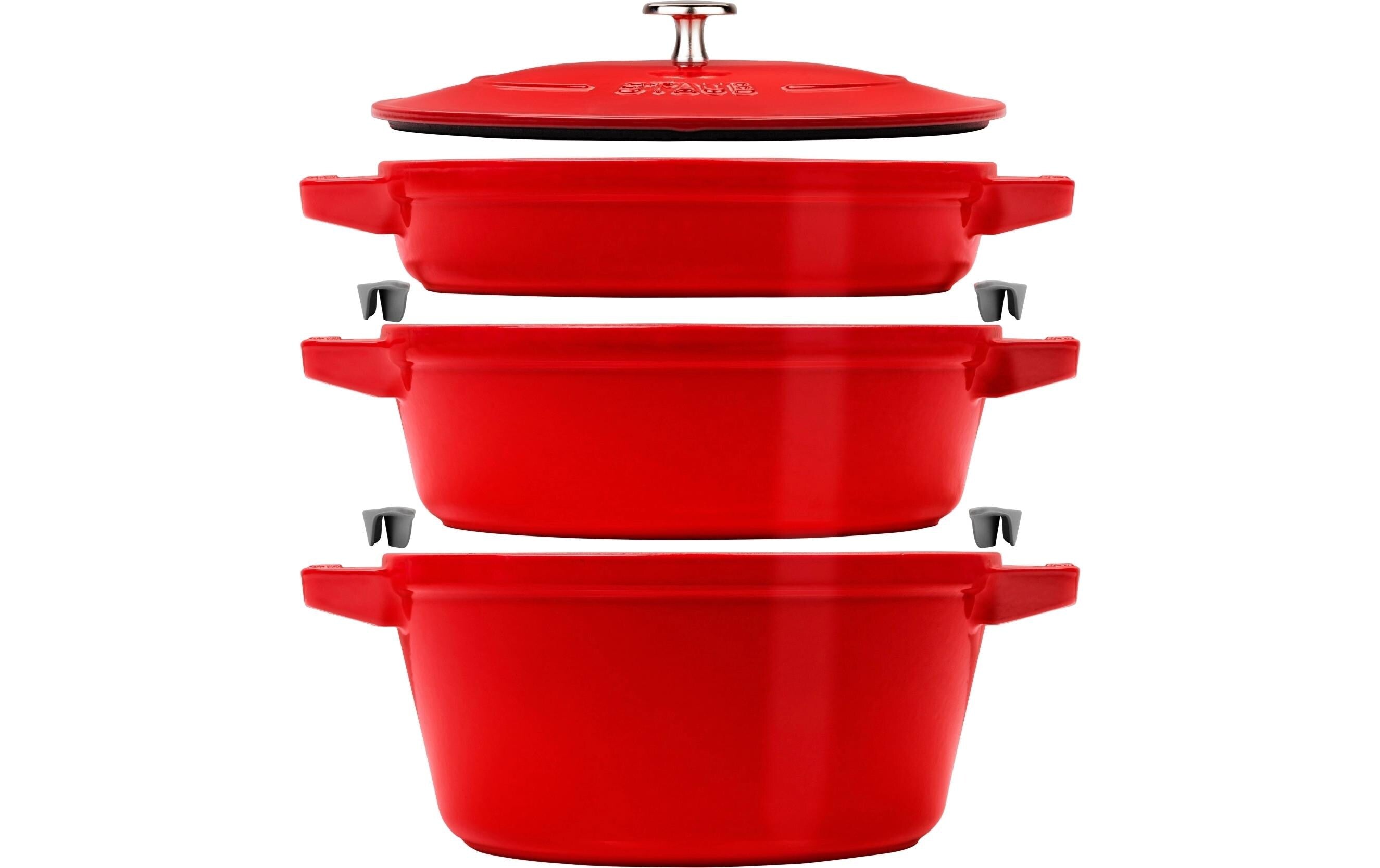 Staub Cocotte 4tlg. 24cm, rund, Kirsch-Rot stackable