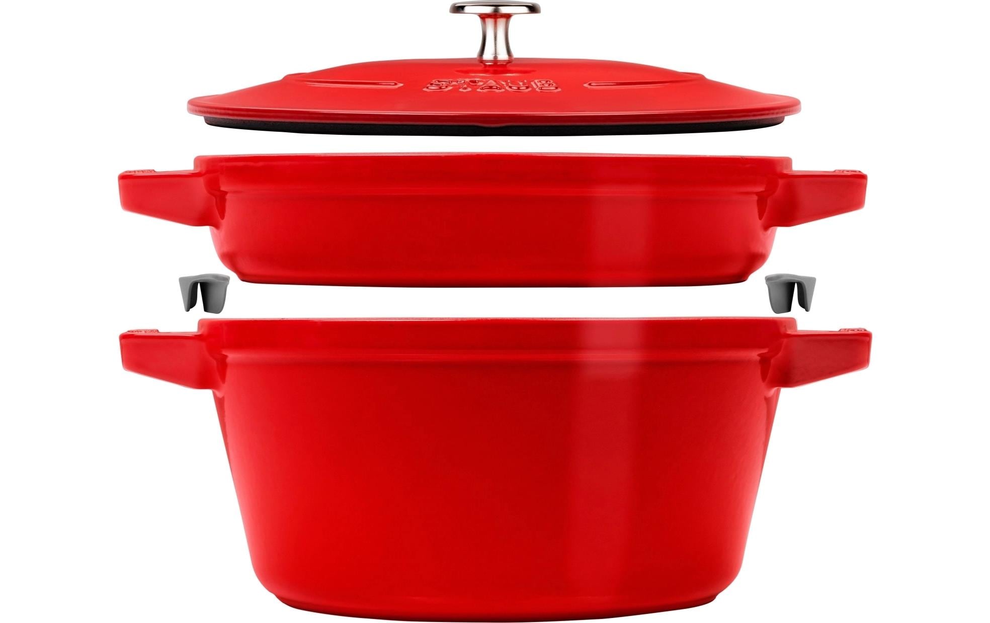 Staub Cocotte 3tlg. 24cm, rund, Kirsch-Rot stackable