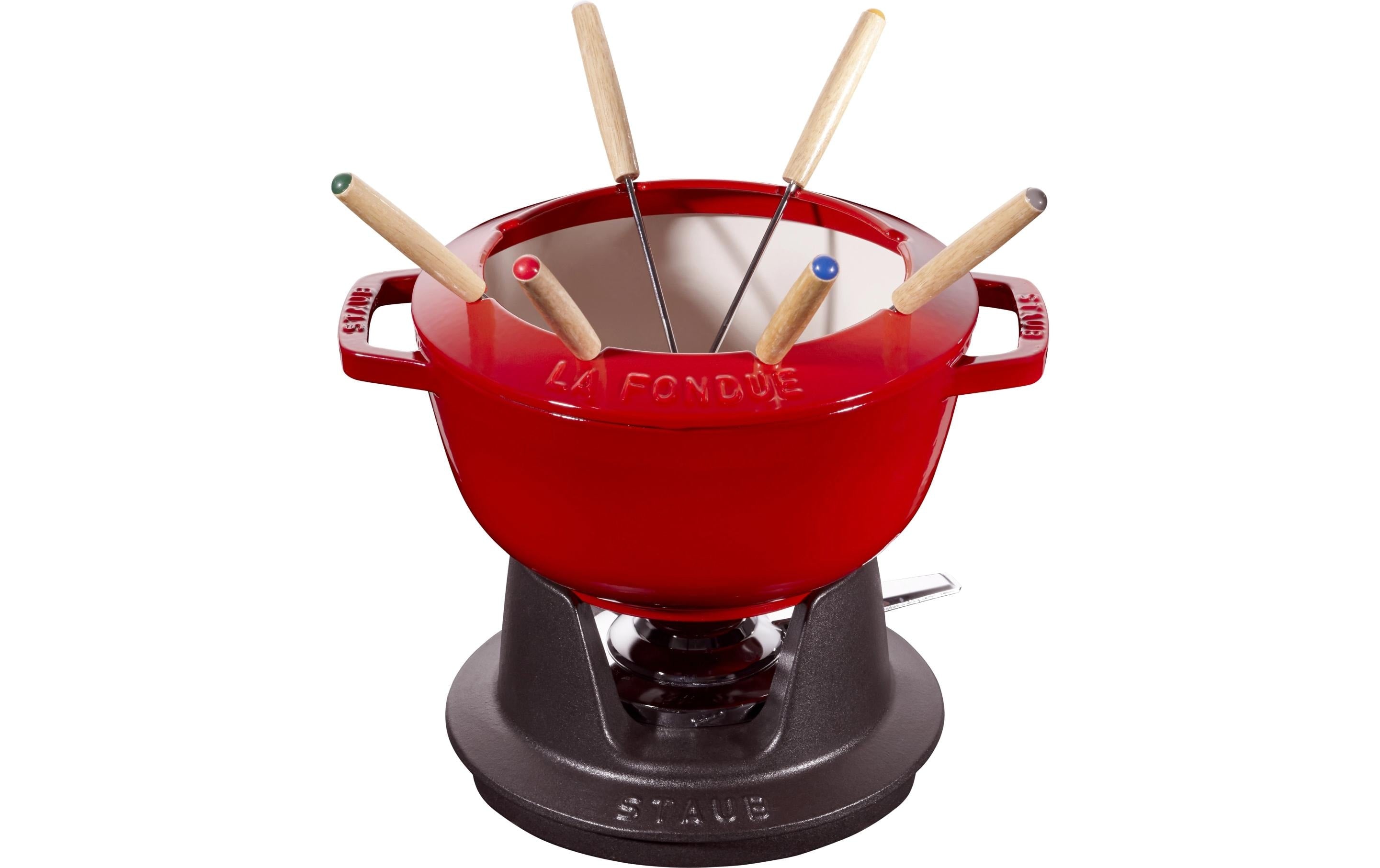 Staub Fondue Set  Kirsch-Rot m. 2 Griffen rund. 20cm