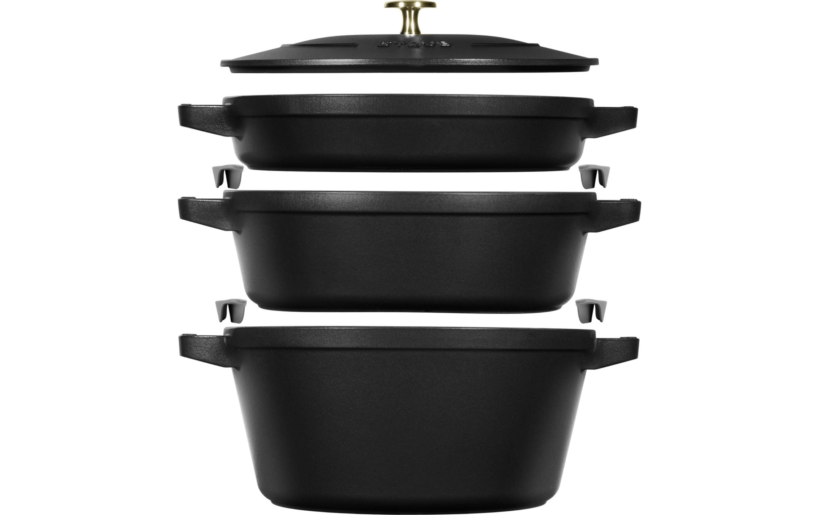 Staub Cocotte 4tlg. 24cm, rund, Schwarz, stackable