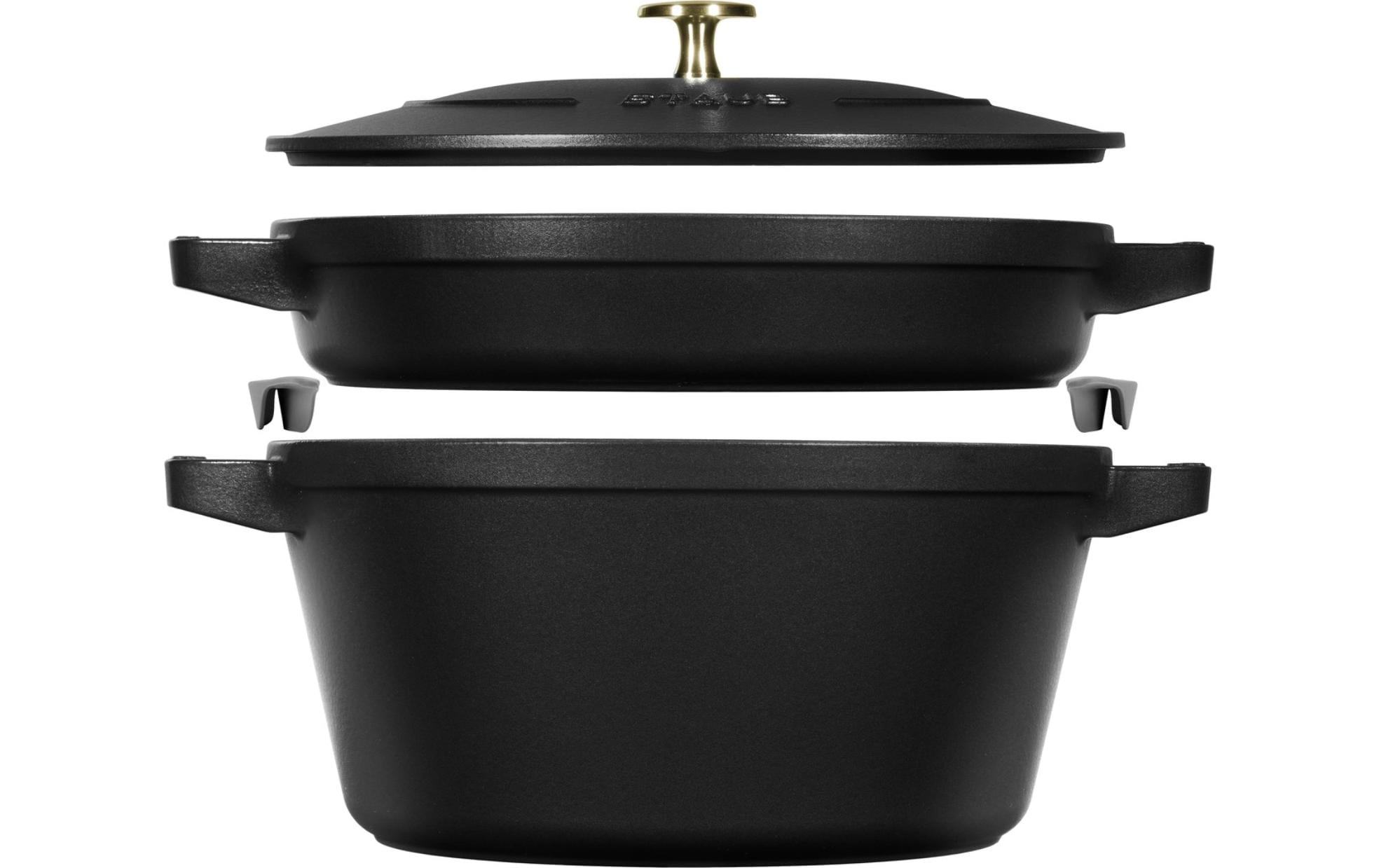 Staub Cocotte 3tlg. 24cm, rund, Schwarz, stackable