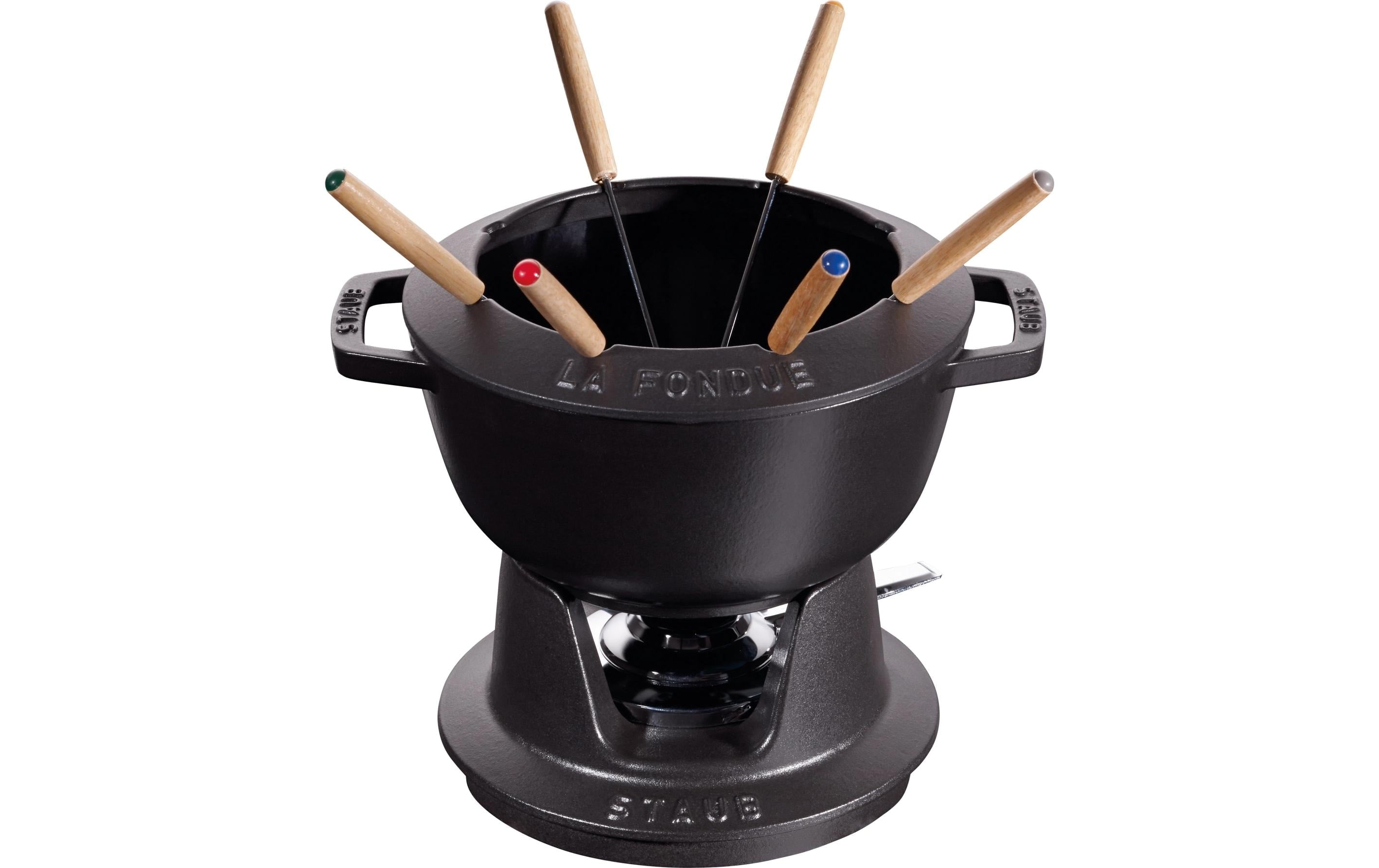 Staub Fondue Set schwarz m. 2 Griffen rund. 20cm