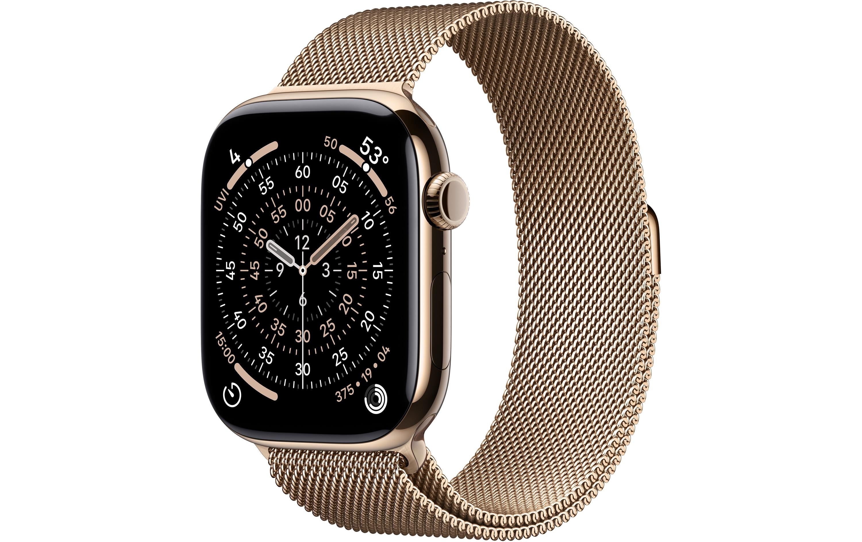 Apple Watch S11 CEL 46 Gold Titanium S mit Gold Milanese Loop - S/M