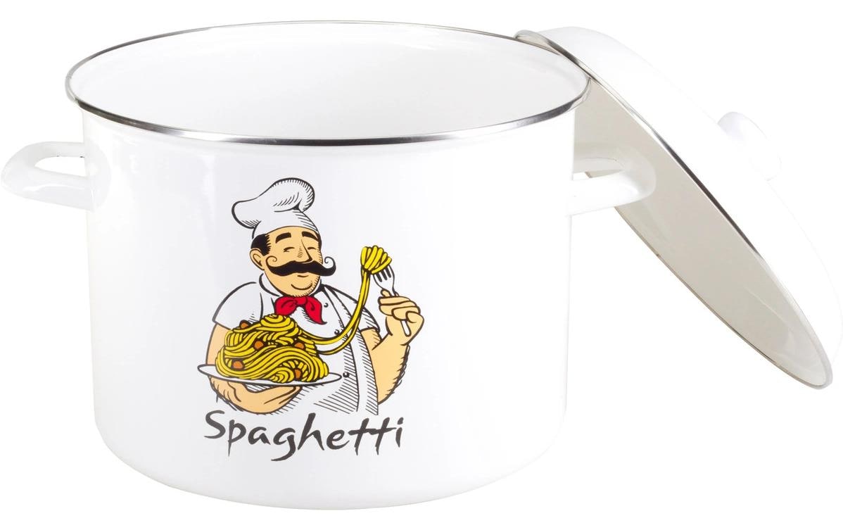 NOUVEL Spaghetti-Topf, " Koch", weiss emailliert, mit Deckel, 8l