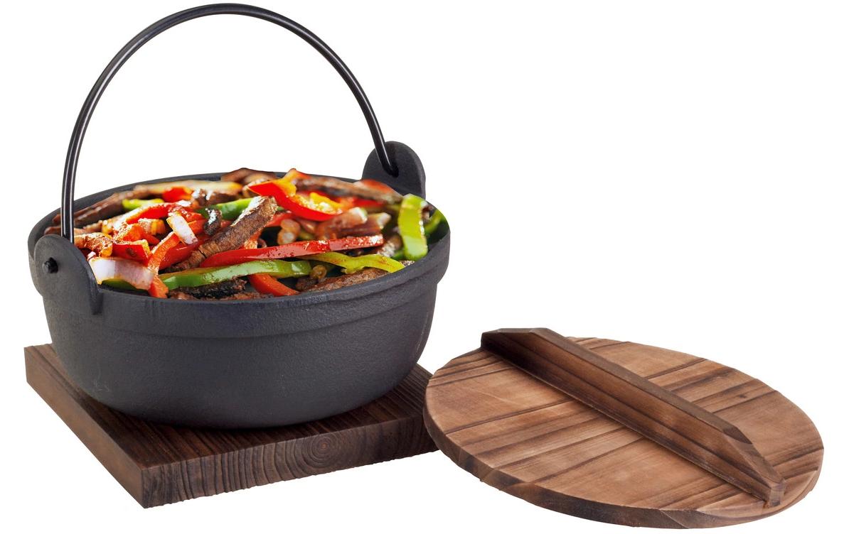 NOUVEL Hot Pan aus Guss mit Deckel 3-teilig, ø 18 cm