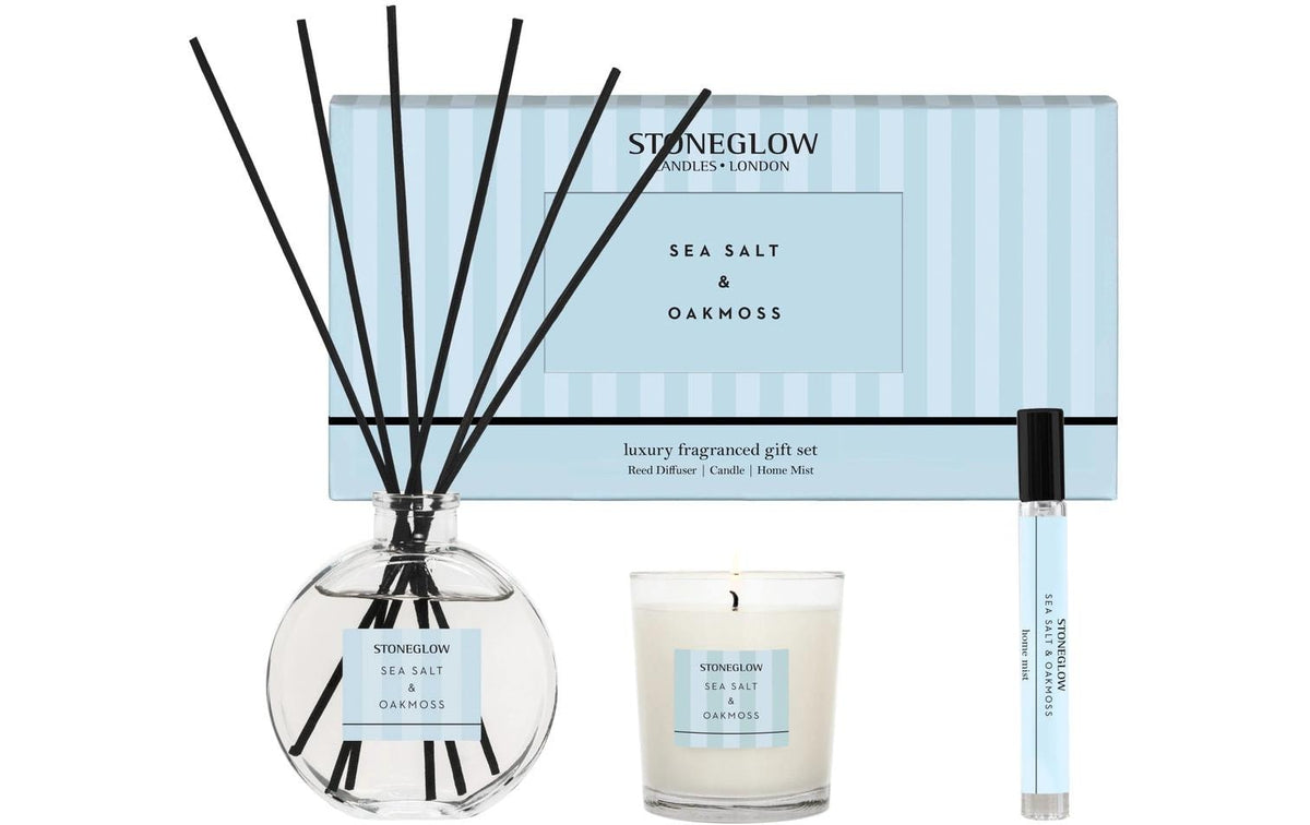 Stoneglow Geschenkset Sea Salt & Oakmoss 120ml Raumduft, 15ml Raumspray, 9cl Kerze