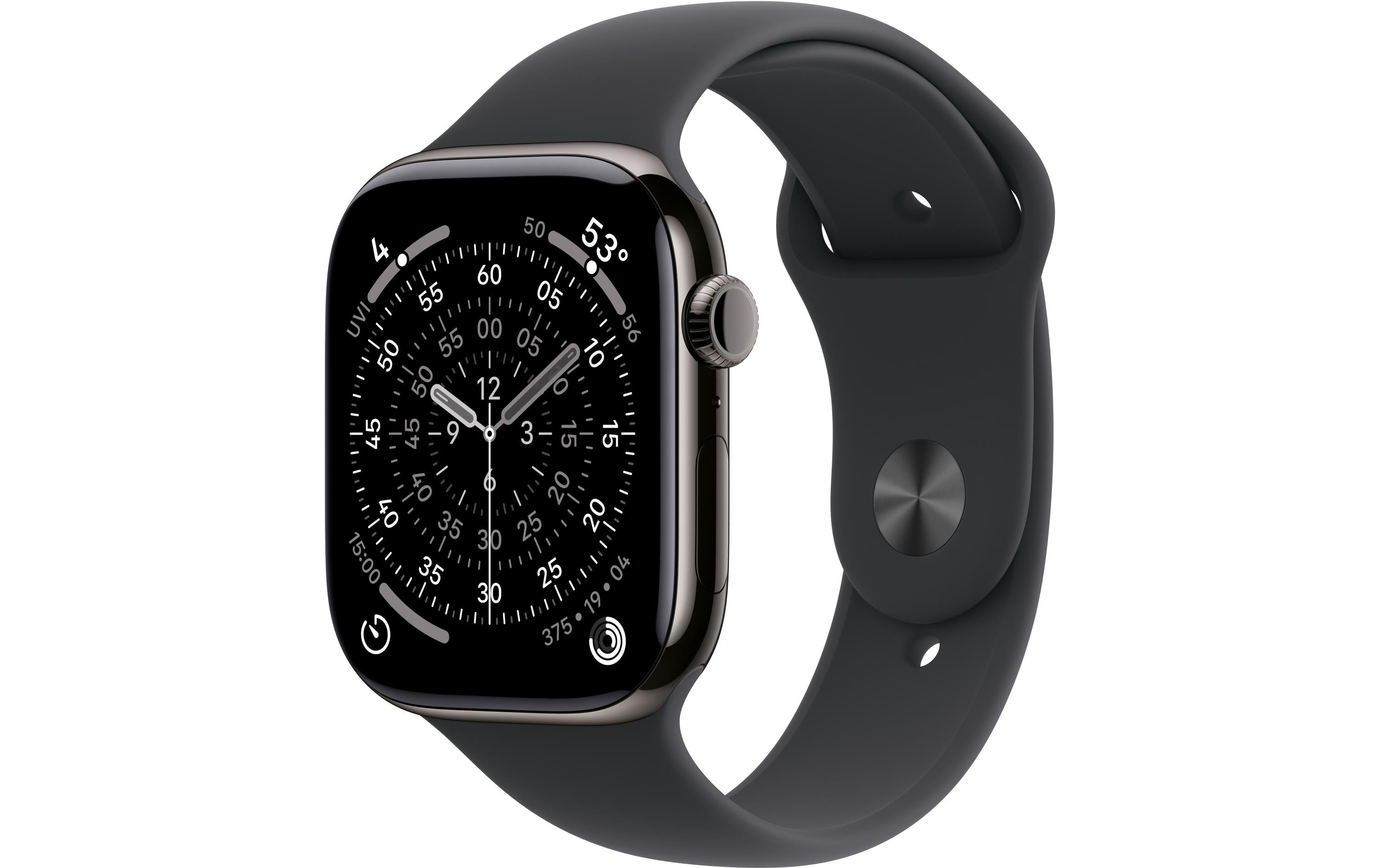 Apple Watch S11 CEL 46 Slate Titanium S mit Black Sport Band - S/M