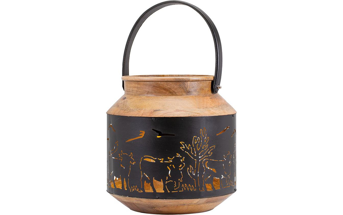 Kadastar Laterne Scherenschnitt 30 Alpaufzug Familie" Mangoholz Ø 30 x 31 cm