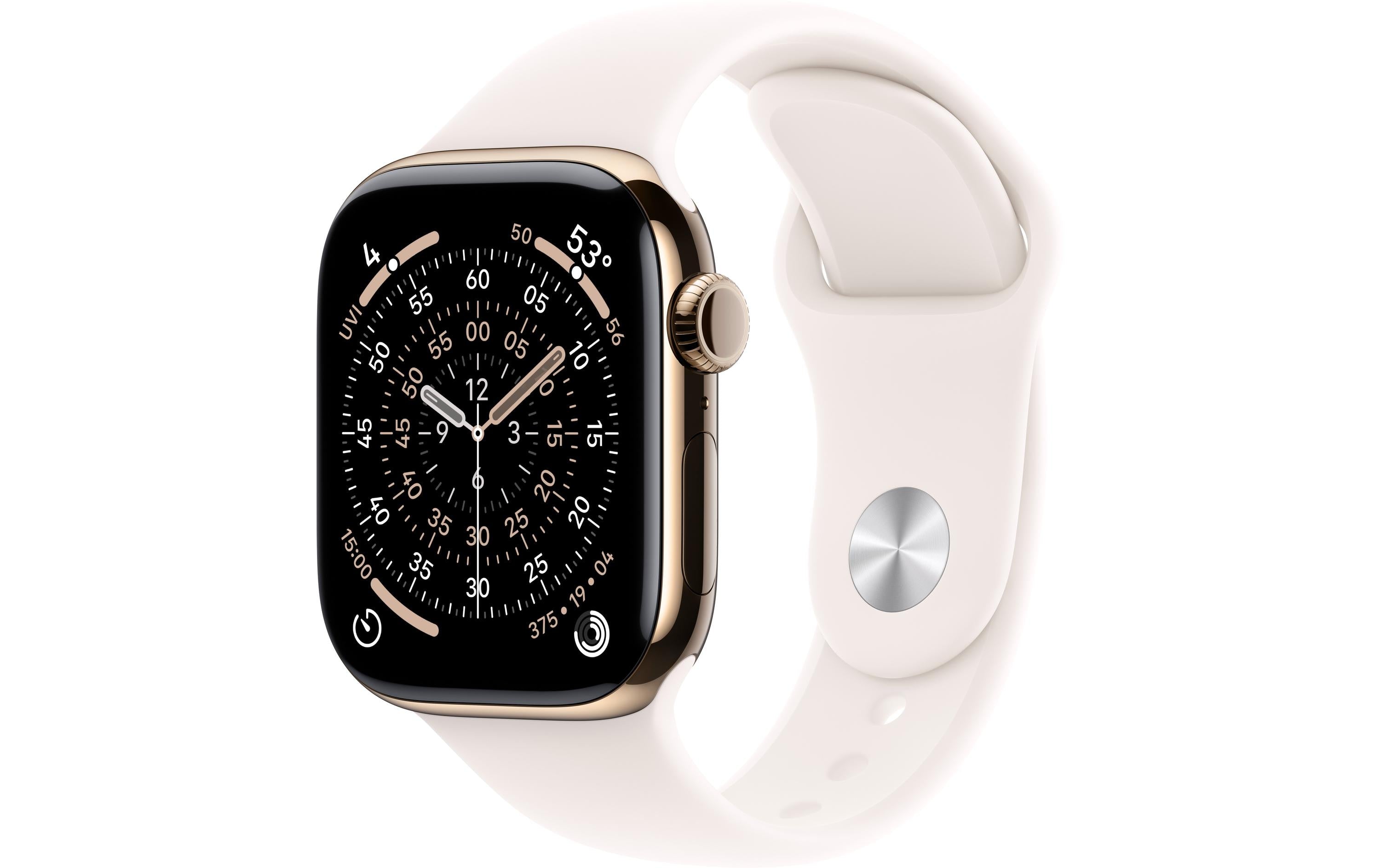 Apple Watch S11 CEL 42 Gold Titanium S mit Light Blush Sport Band - S/M