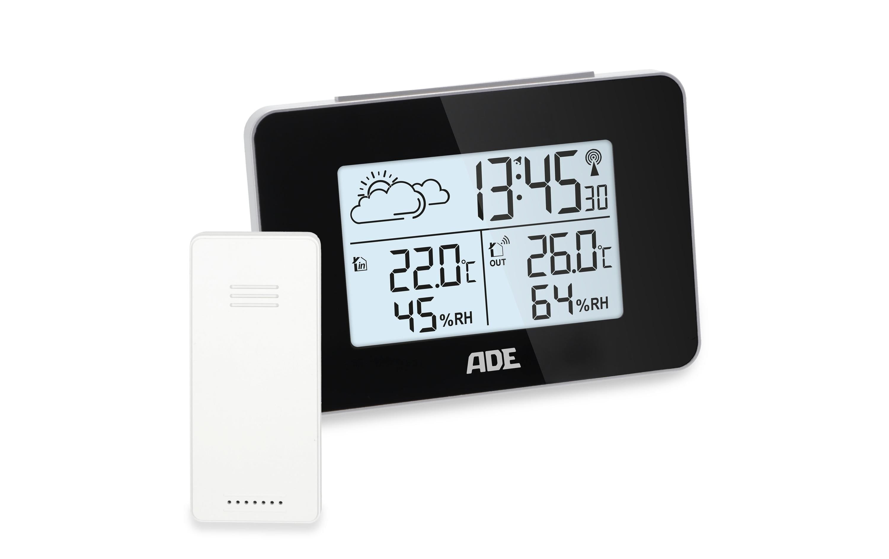 ADE Wetterstation mit Funk-Aussensensor mit DCF-Funkuhr, schwarz