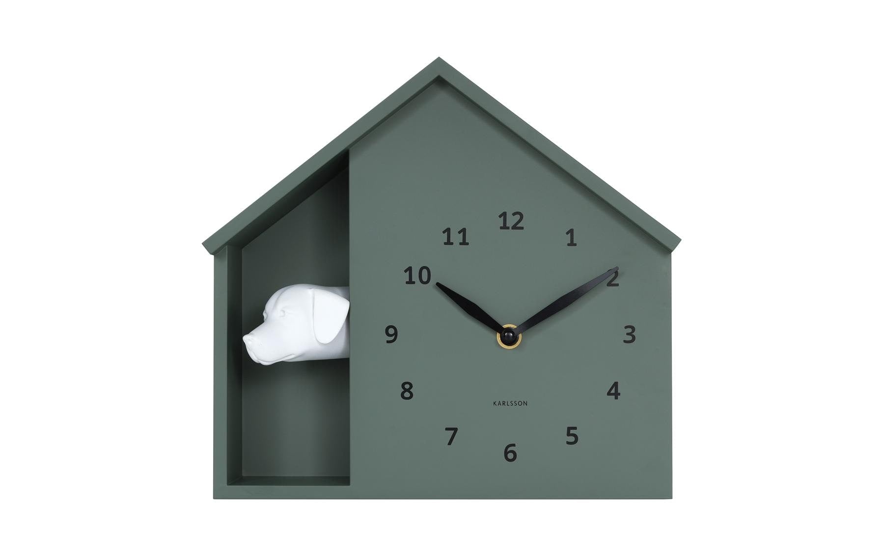 KARLSSON Wall clock Peeking Doggy Exkl. 3 x AA,  Jungle green