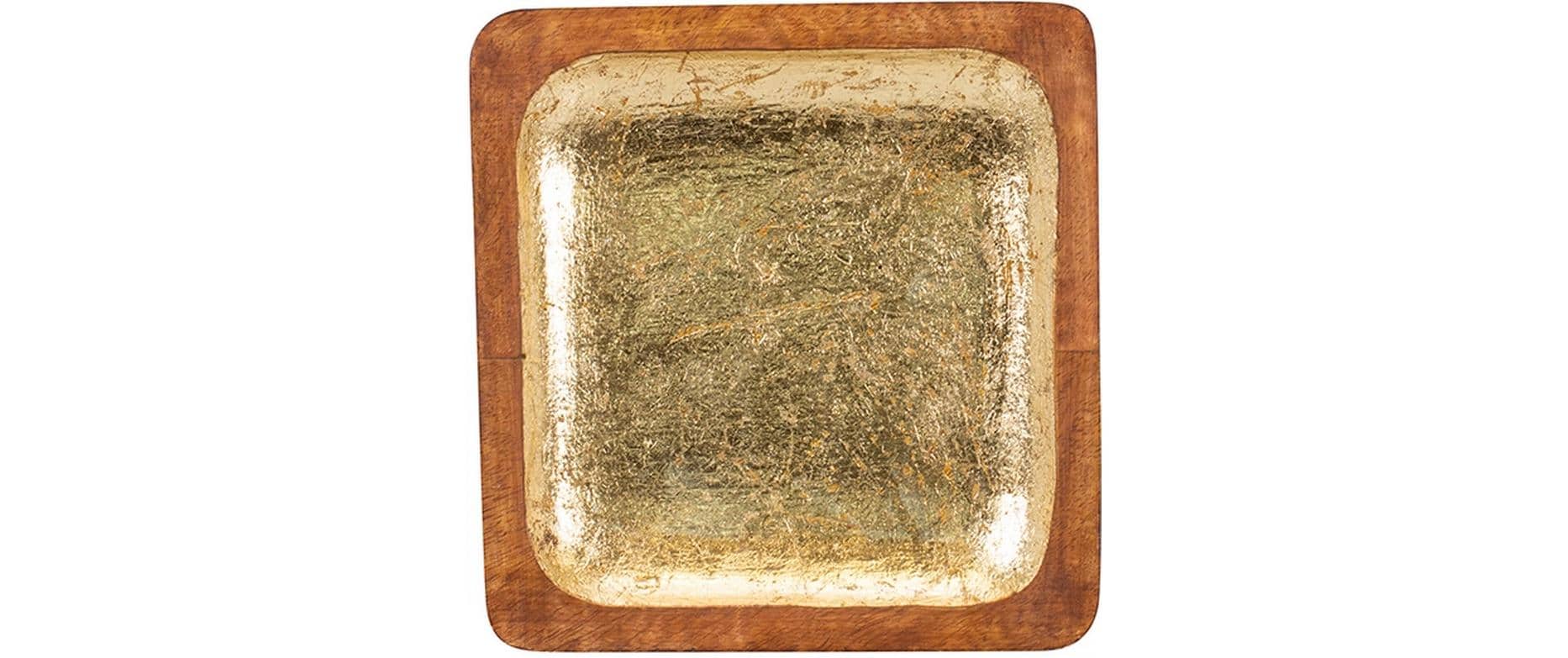 Kadastar Servierteller Shine 18 x18 18 x 18 cm, Mangoholz, gold