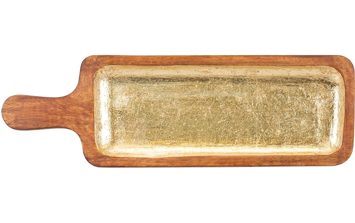 Kadastar Servierplatte Shine 40 x 12 cm, Mangoholz, gold